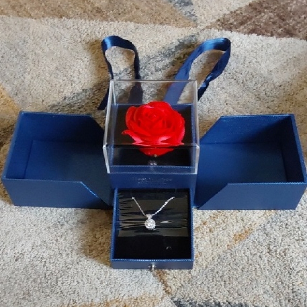 Over 1 Ctw. Crown Halo Moissanite Necklace with Red Rose Gift Box